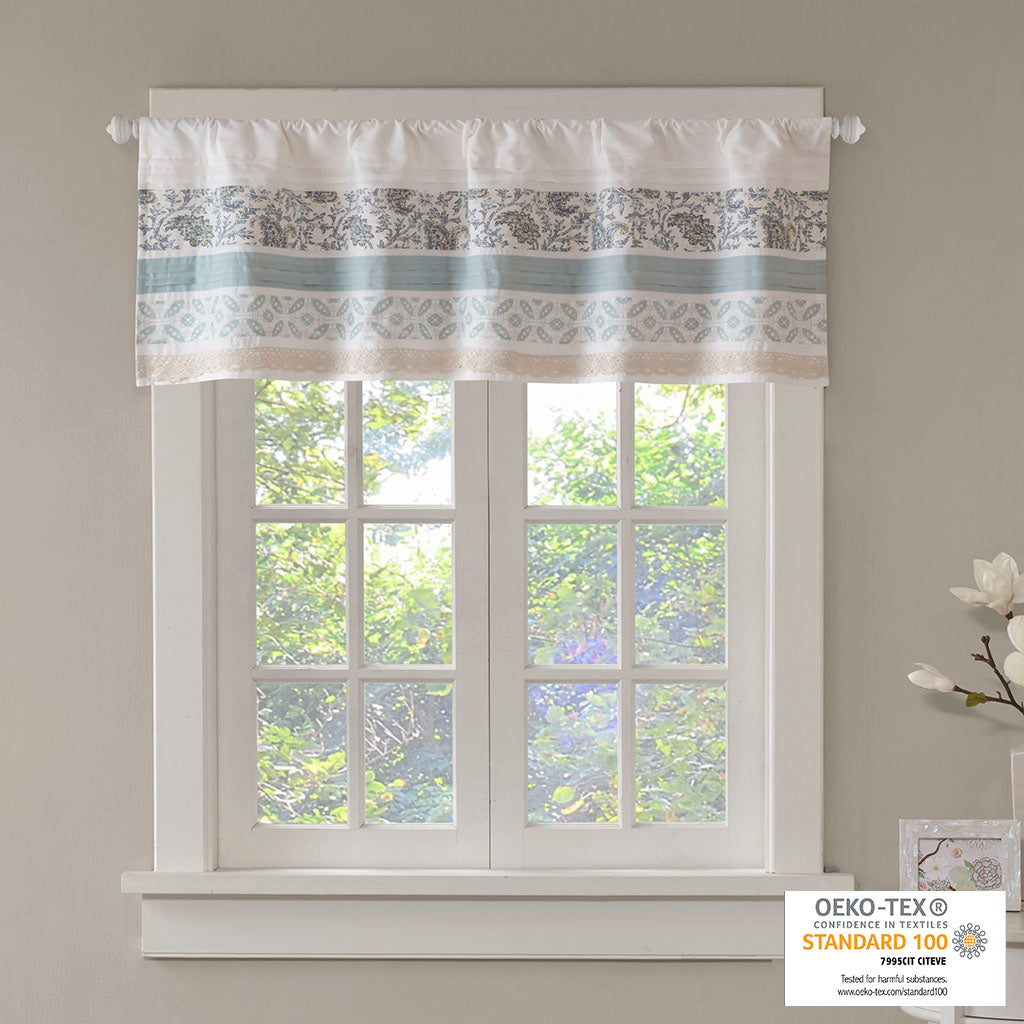 Dawn Printed and Pieced Rod Pocket Valance - Aqua