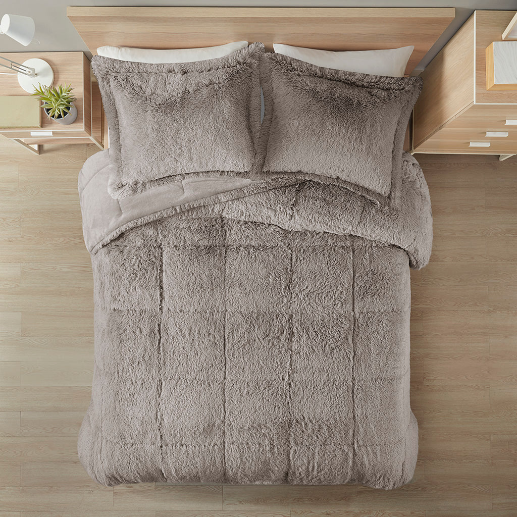 Malea Shaggy Faux Fur Comforter Mini Set - Grey
