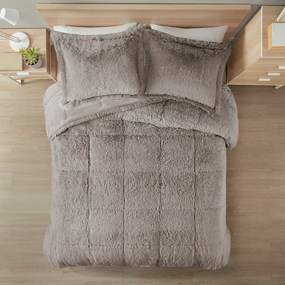 Malea Shaggy Faux Fur Comforter Mini Set - Grey