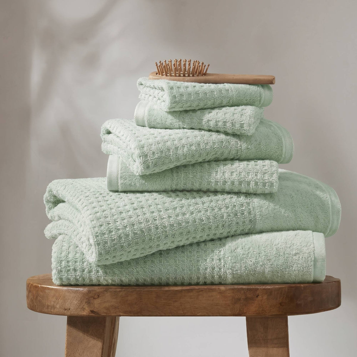 Spa Waffle Cotton Jacquard Bath Towel 6 Piece Set - Seafoam