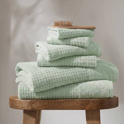 Spa Waffle Cotton Jacquard Bath Towel 6 Piece Set - Seafoam
