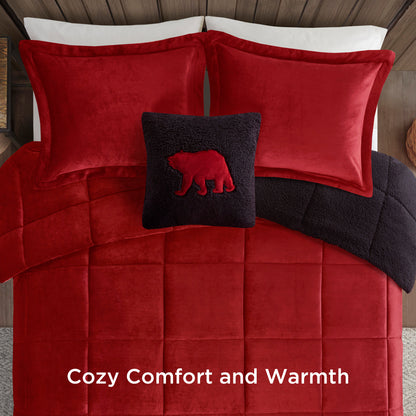 Alton Plush to Sherpa Down Alternative Comforter Set - Red/Black