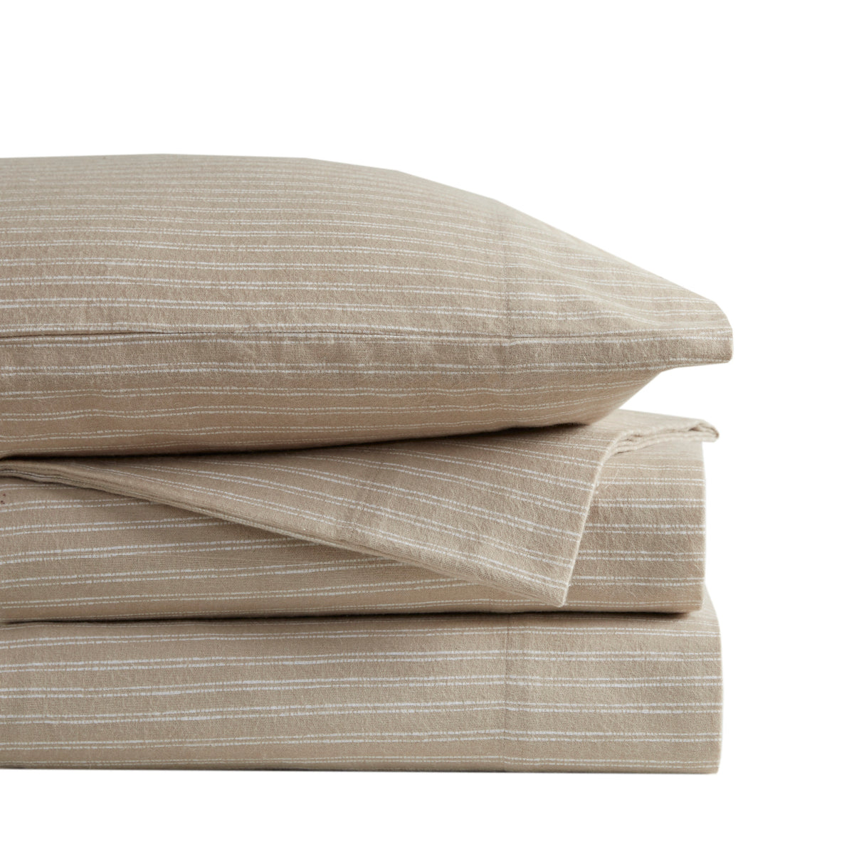 Cozy Cotton Flannel Printed Sheet Set - Beige/White Stripes
