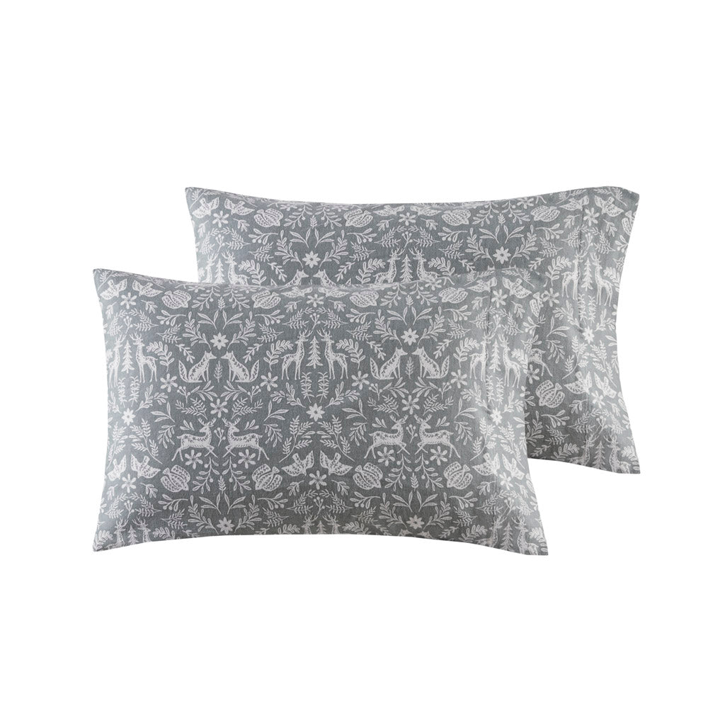 Oversized Cotton Flannel 4 Piece Sheet Set - Sage Winter Fauna