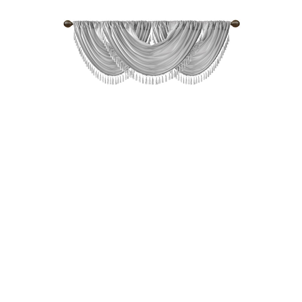 Elena Faux Silk Waterfall Embellished Valance - Silver