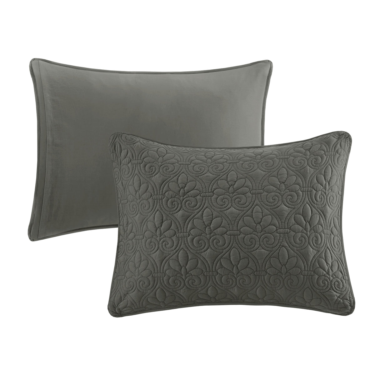 Quebec 3 Piece Split Corner Pleated Quilted Bedspread - Dark Grey