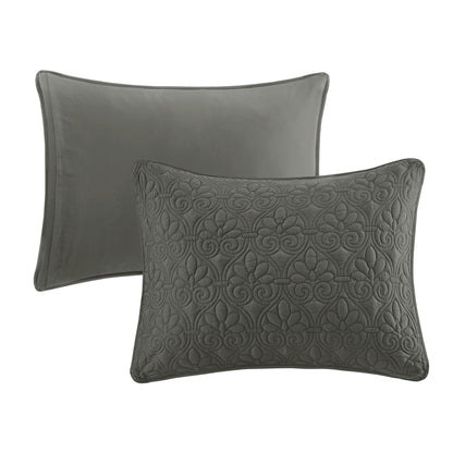 Quebec 3 Piece Split Corner Pleated Quilted Bedspread - Dark Grey
