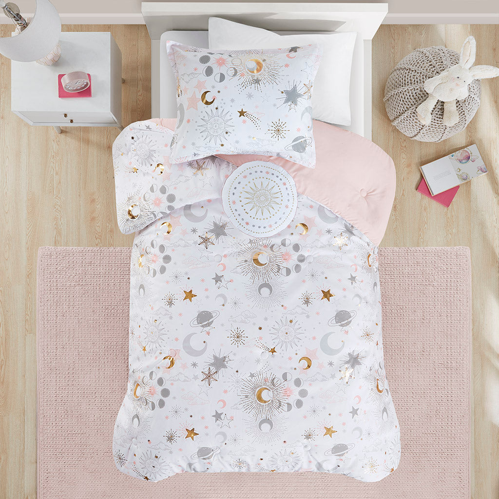 Celia Starry Sky Metallic Comforter Set with Throw Pillow - Blush/Gold