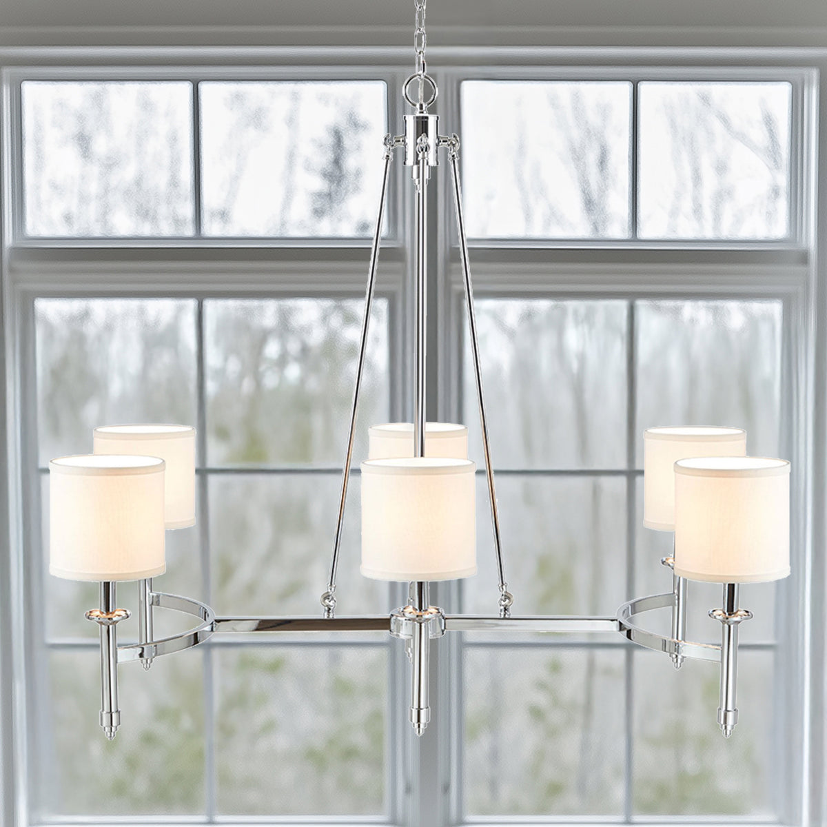 Elegenza 6-light Chandelier with Fabric Drum Shades - Chrome