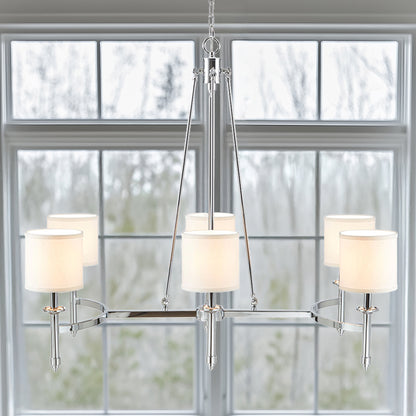 Elegenza 6-light Chandelier with Fabric Drum Shades - Chrome