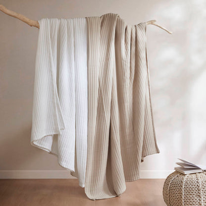 Hayden  3-Piece Cotton Blend Textured Knit Quilt Set - Linen