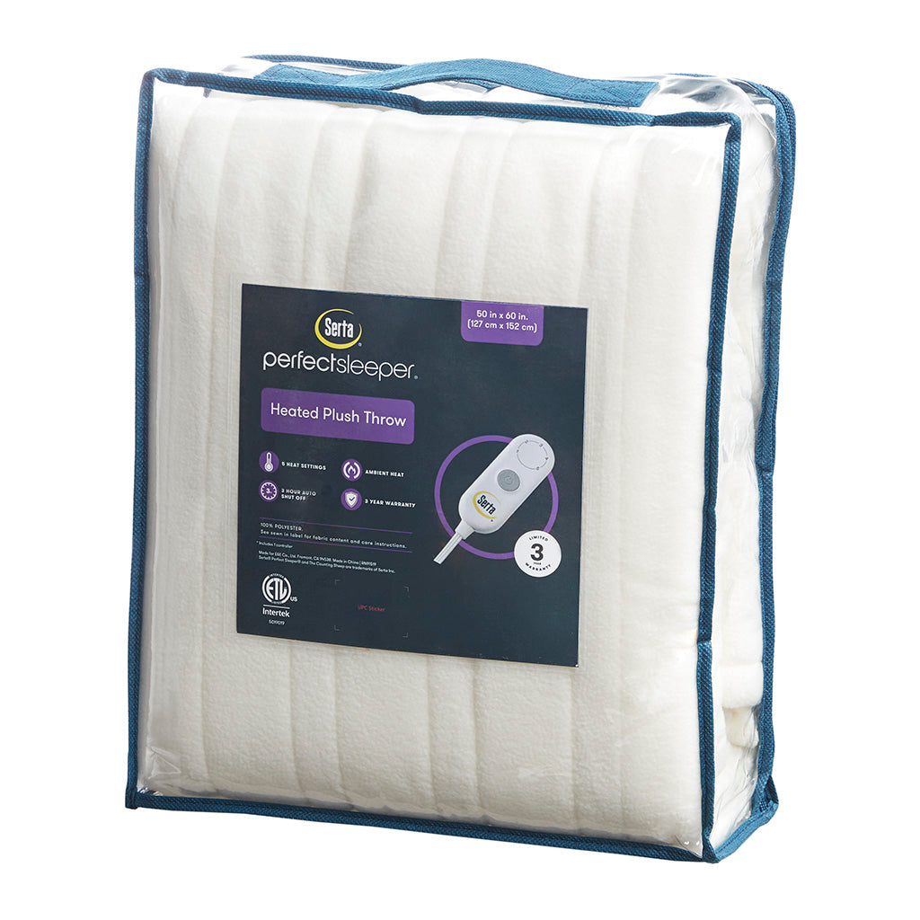 Fleece to Sherpa Heated Throw - Ivory
