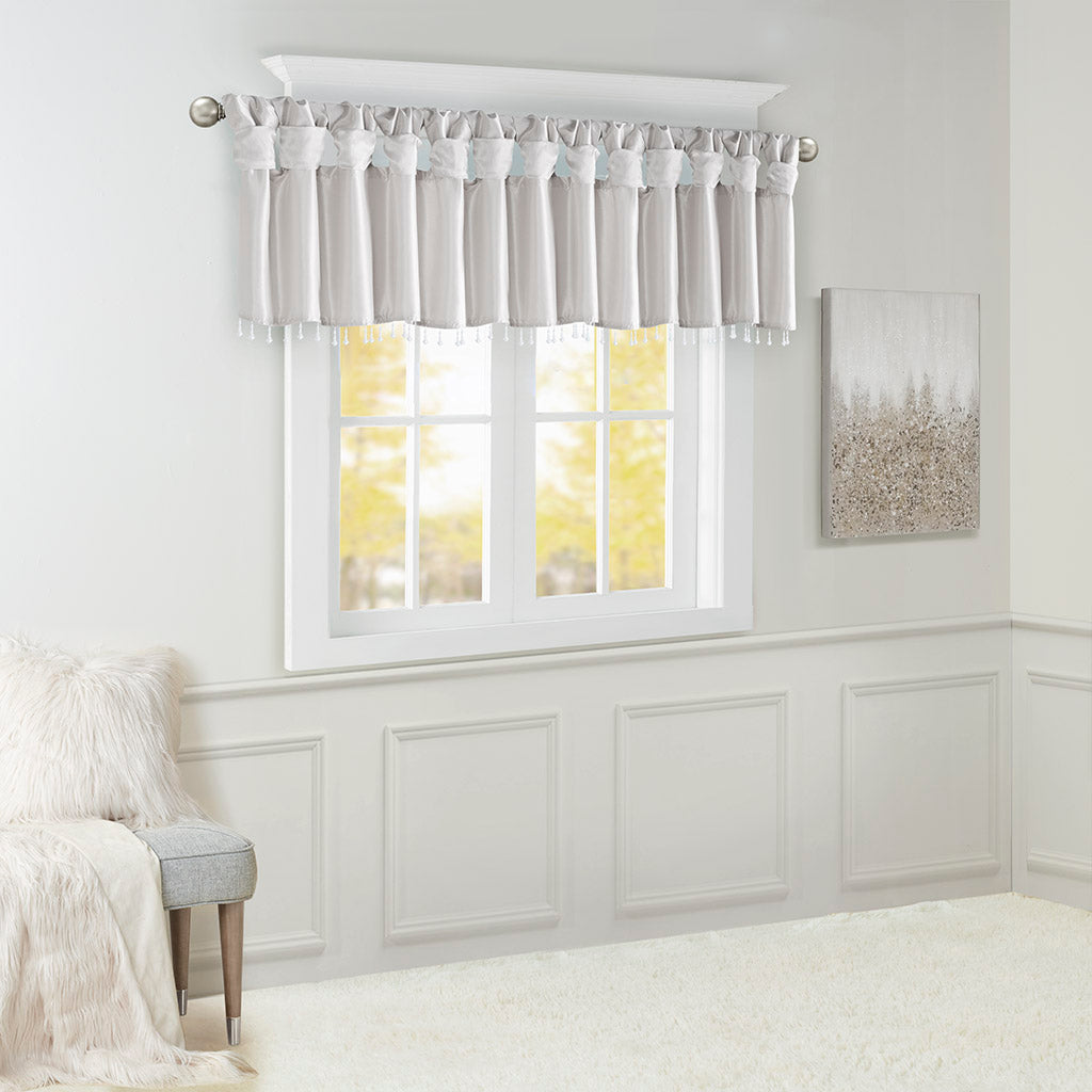 Emilia Lightweight Faux Silk Valance With Beads - Silver