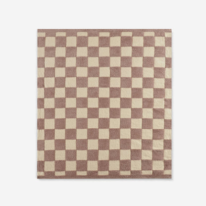 Checkerboard Feathersoft Fur Knit Throw - Brown