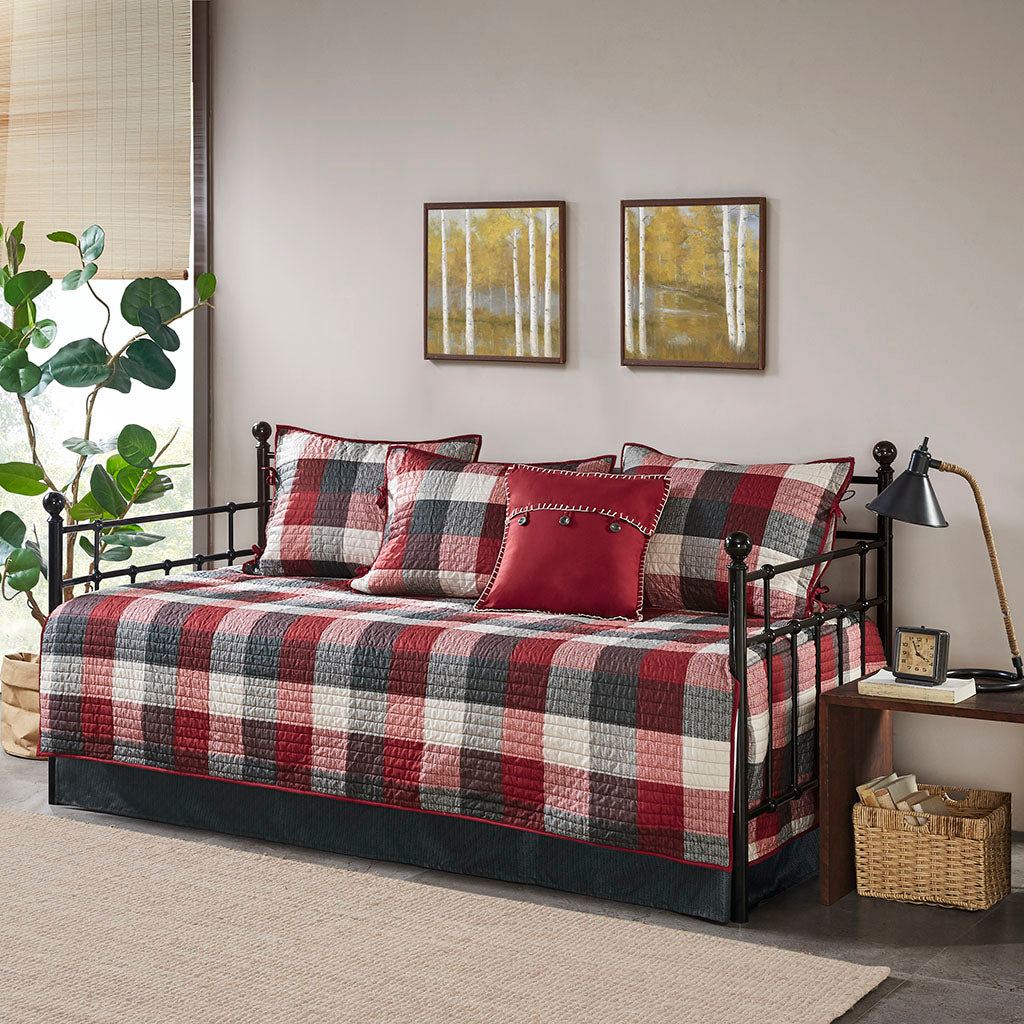 Ridge 6 Piece Reversible Plaid Daybed Cover Set - Red