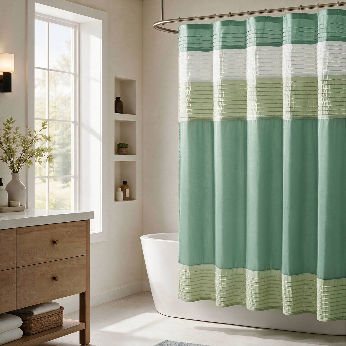 Amherst Faux Silk Shower Curtain - Green
