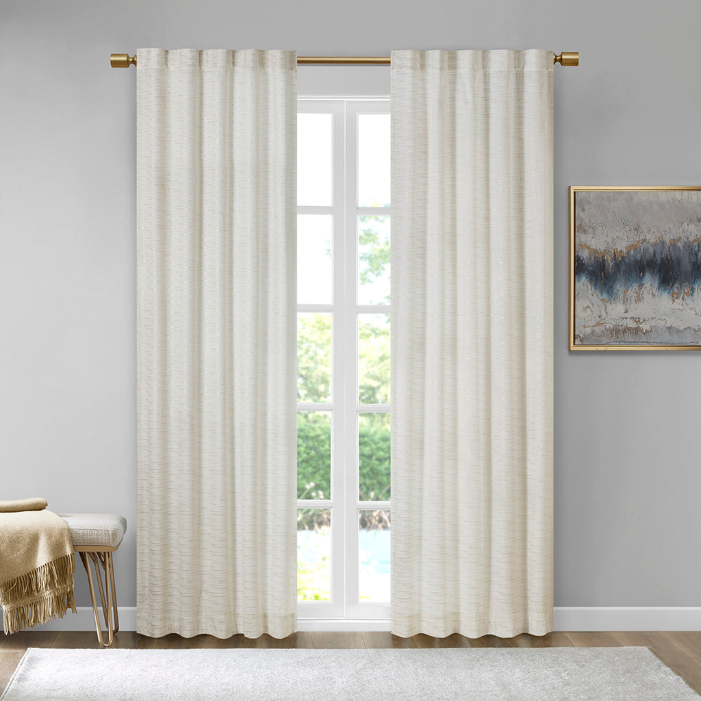 Colt Room Darkening Poly Velvet Rod Pocket/Back Tab Curtain Panel Pair - White/Gold