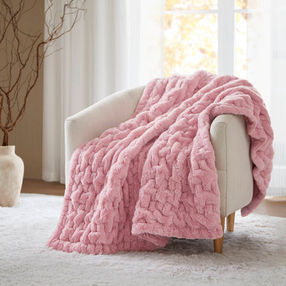 Ruched Fur Throw - Pink