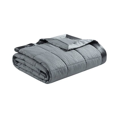 Cambria Oversized Down Alternative Blanket with Satin Trim - Charcoal