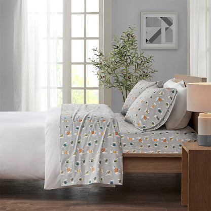 Cozy Cotton Flannel Printed Sheet Set - Grey Dogs