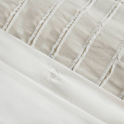Essence Oversized Cotton Clipped Jacquard Comforter Set with Euro Shams and Throw Pillows - Ivory