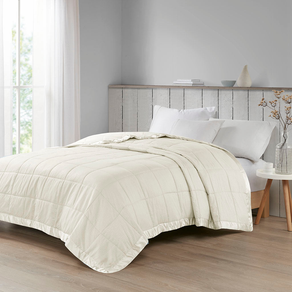 Cambria Oversized Down Alternative Blanket with Satin Trim - Ivory