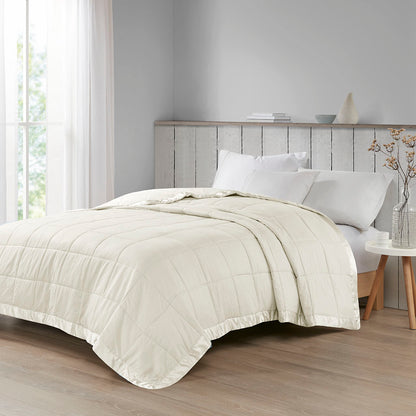 Cambria Oversized Down Alternative Blanket with Satin Trim - Ivory