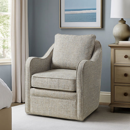 Brianne Upholstered Swivel Curved Armchair - Grey Multi