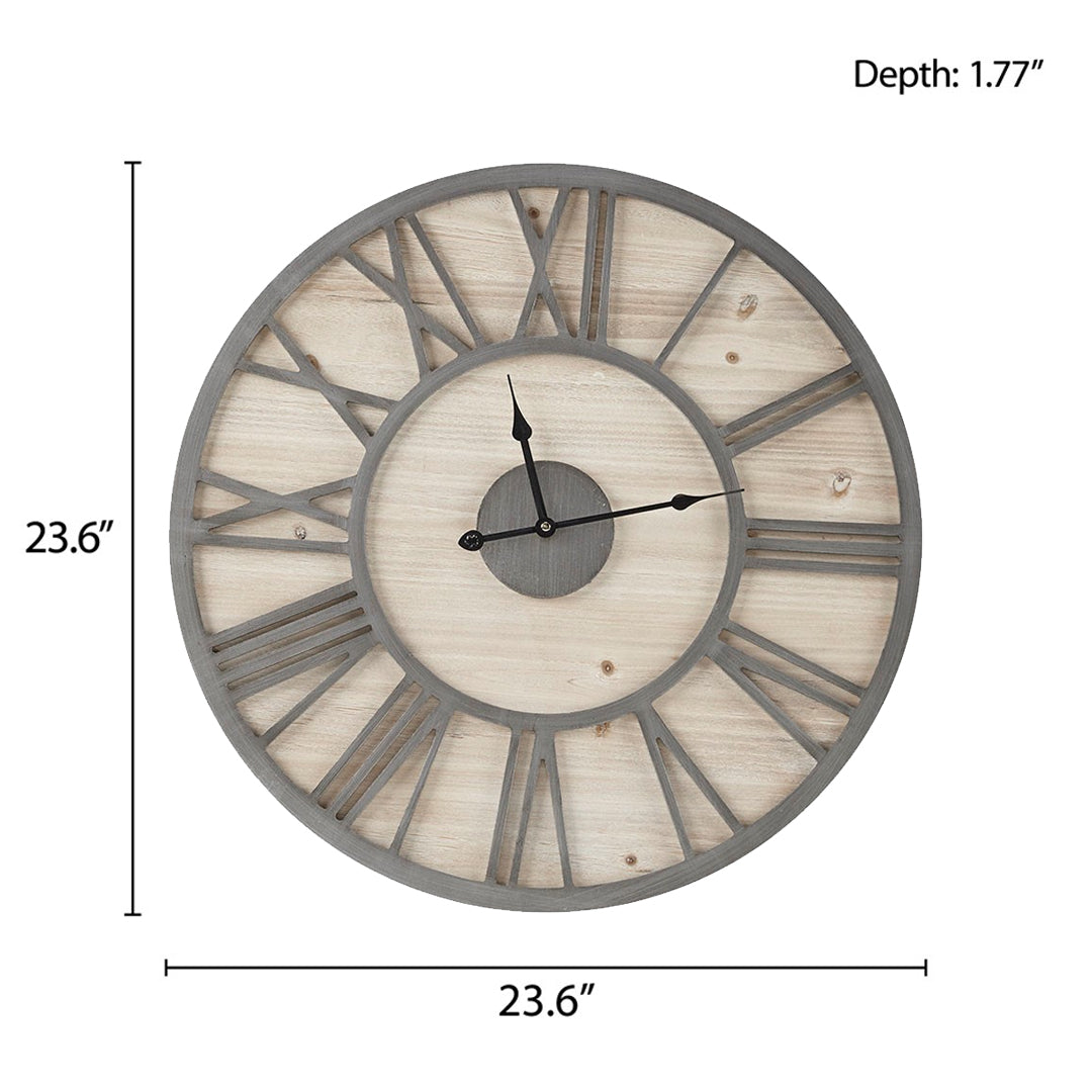 Mason 23.6" Wood Wall Clock - Natural/Grey