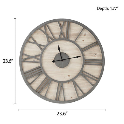 Mason 23.6" Wood Wall Clock - Natural/Grey