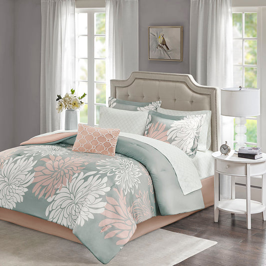Maible Comforter Set with Cotton Bed Sheets - Blush/Grey