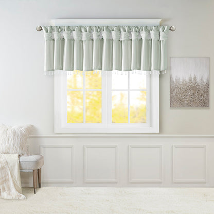 Emilia Lightweight Faux Silk Valance With Beads - Dusty Aqua