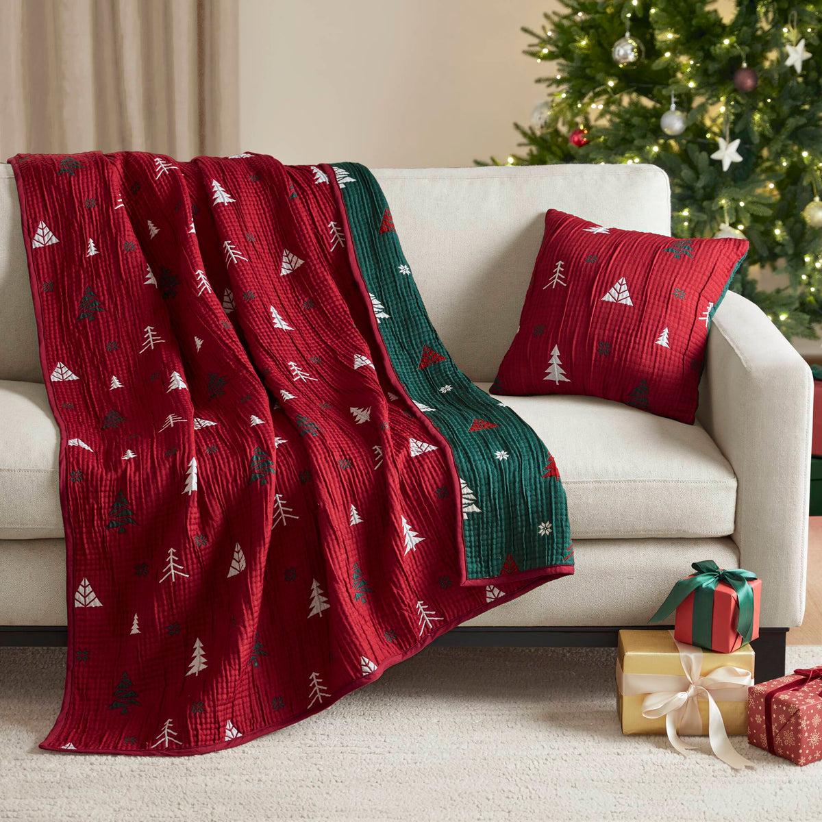 Winter 2 Pieces Throw Set - Red