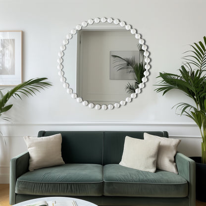 Marlowe Beaded Round Wall Mirror - White