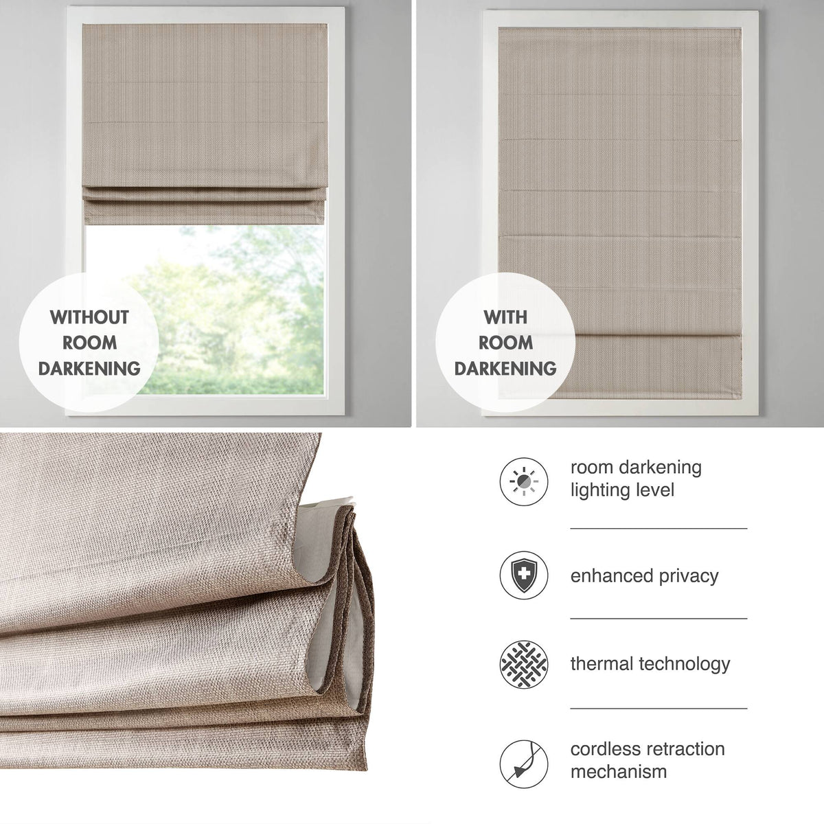 Galen Basketweave Cordless Roman Shade Collection - Taupe