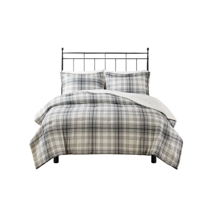 Bernston Faux Wool to Faux Fur Down Alternative Comforter Set - Gray Plaid