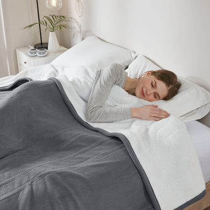 Fleece to Sherpa Heated Blanket - Dark Grey