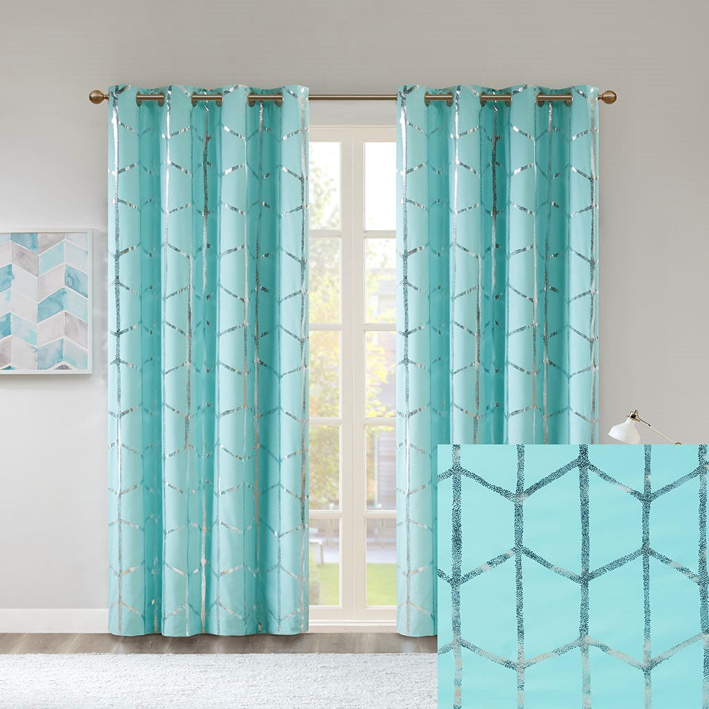 Raina Total Blackout Metallic Print Grommet Top Curtain