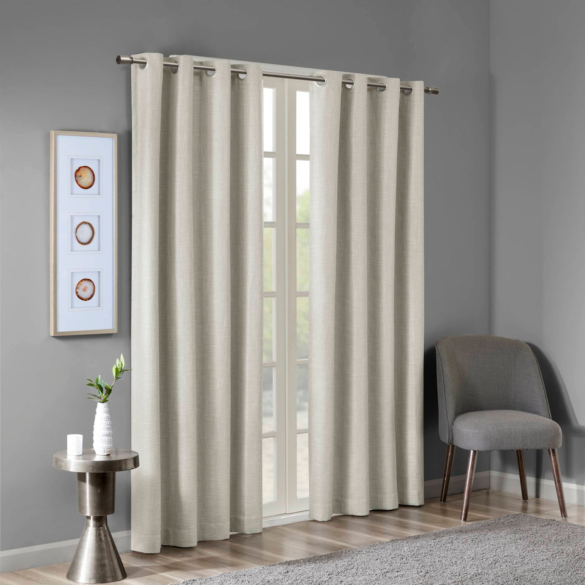 Maya Printed Heathered Blackout Grommet Top Curtain Panel - Taupe