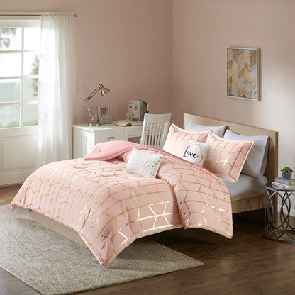 Raina Metallic Printed Comforter Set - Blush/Gold