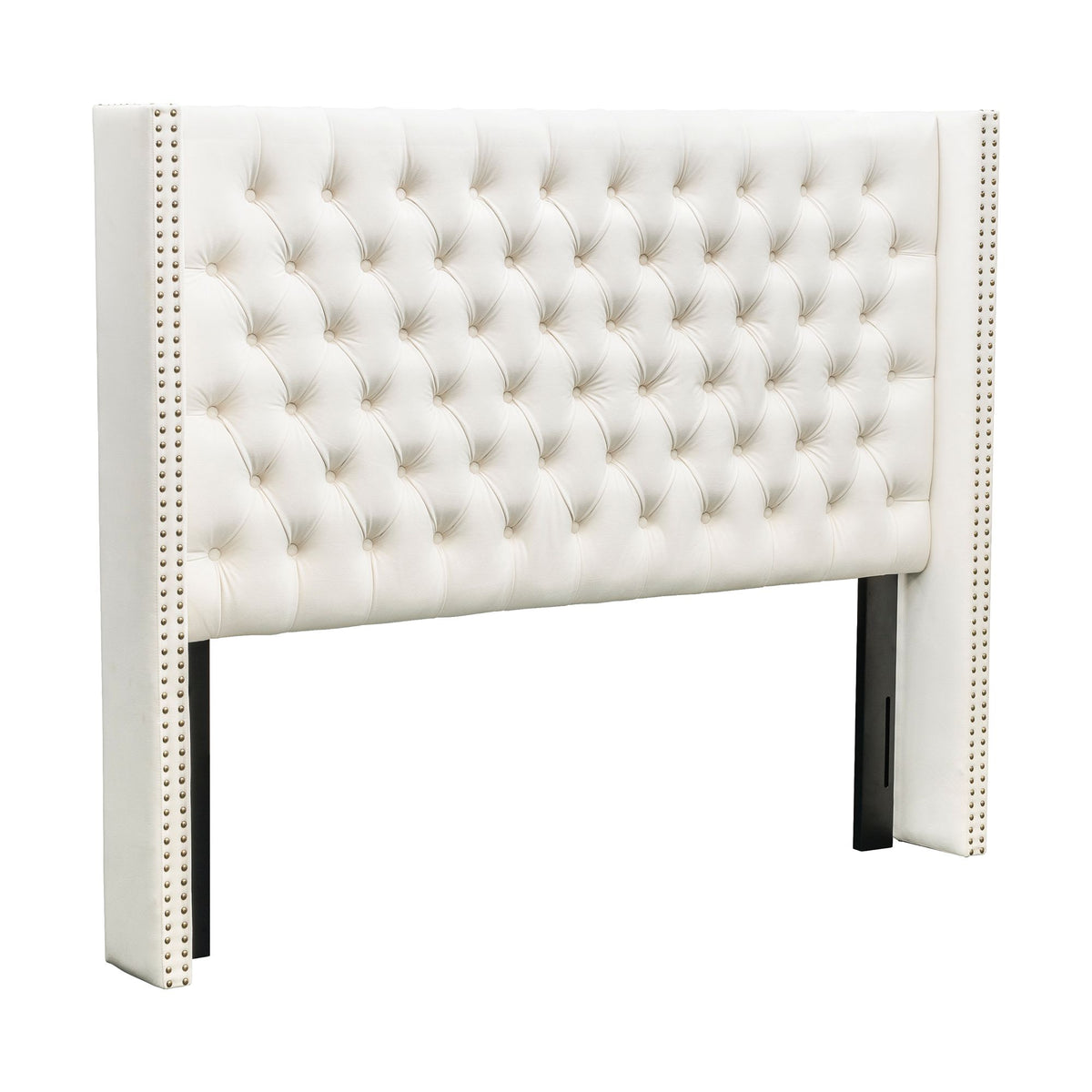 Amelia Upholstered Wingback Headboard with Button Tufting & Nailhead Trim - Beige Velvet