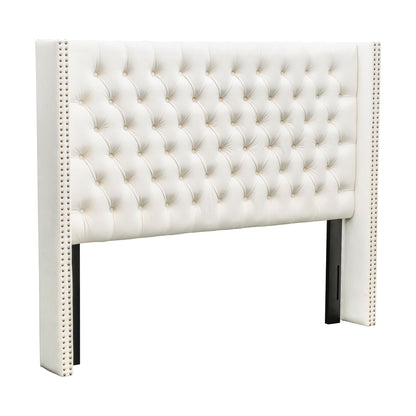 Amelia Upholstered Wingback Headboard with Button Tufting & Nailhead Trim - Beige Velvet