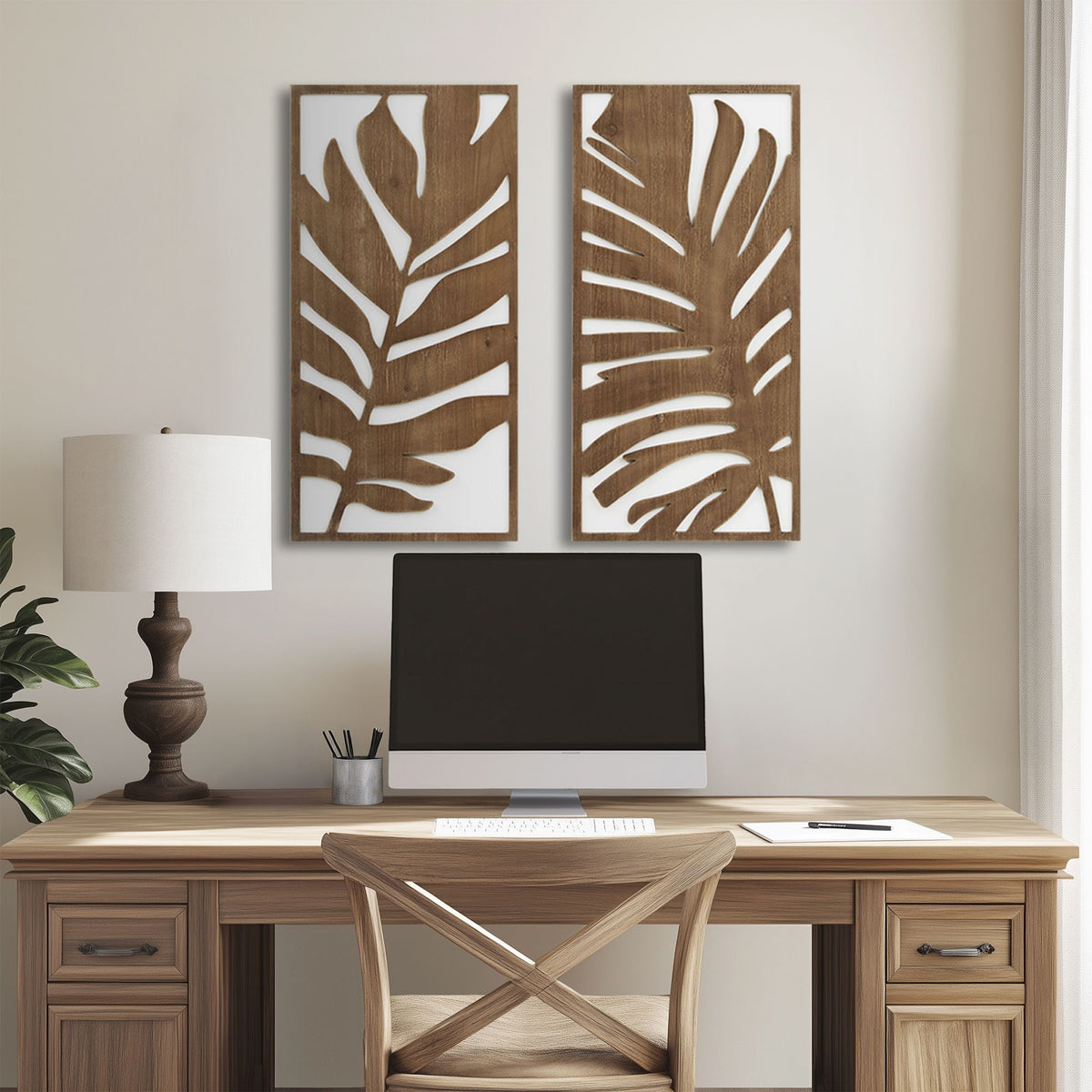 Birch Botanical Two-tone Wood Panel Wall Décor Set - Monstera