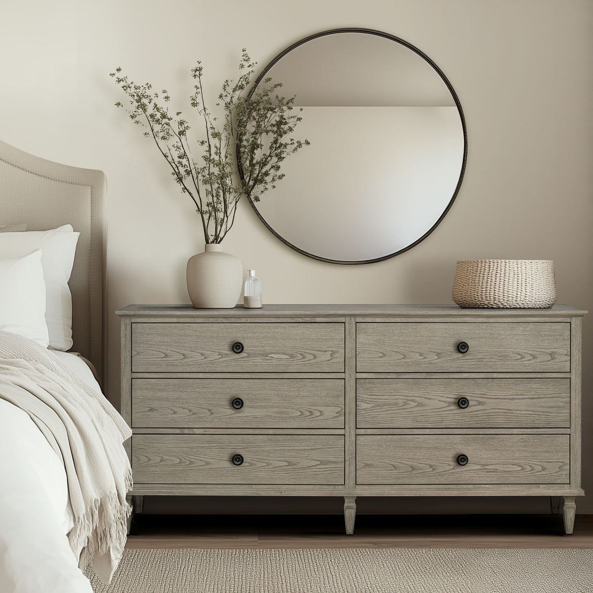 Victoria 6-drawer wood dresser (70") - Reclaimed Grey