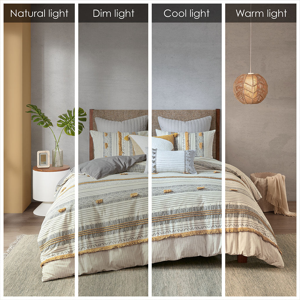 Cody 3 Piece Cotton Duvet Cover Set - Gray/Yellow