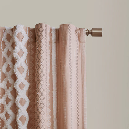 Imani Cotton Printed Curtain Panel with Chenille Stripe and Lining - Blush