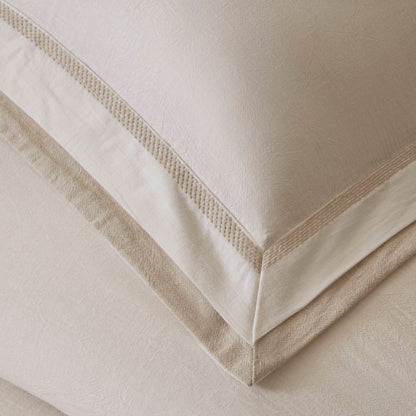 Linen Blend Double Flange Duvet Cover Set - White/Gold