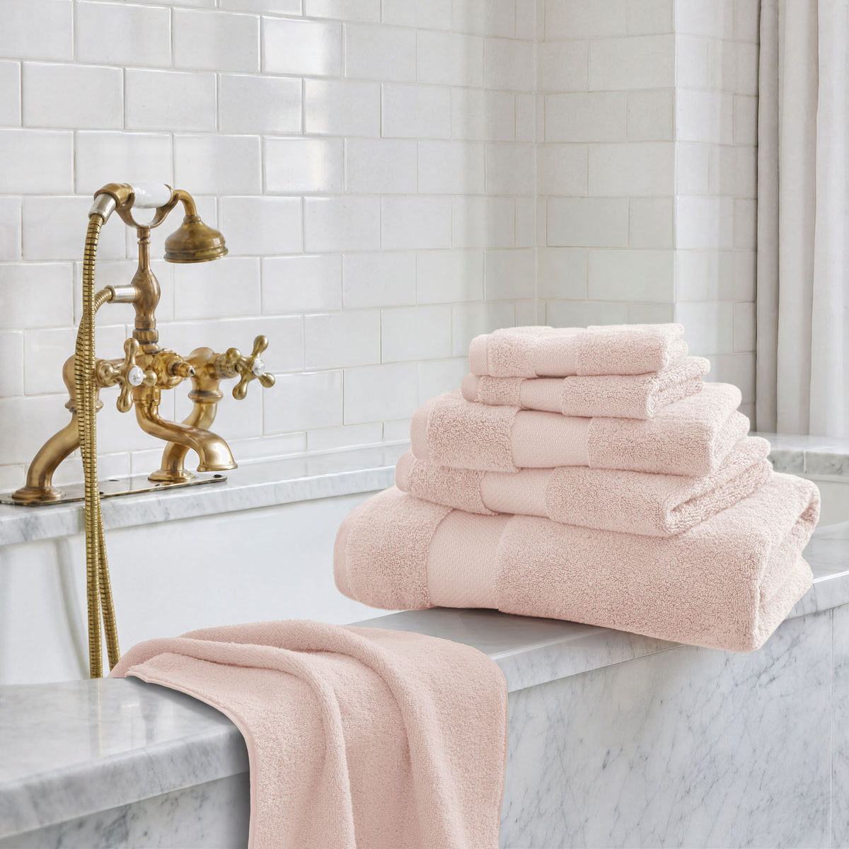 Turkish Cotton 6 Piece Bath Towel Set - Blush