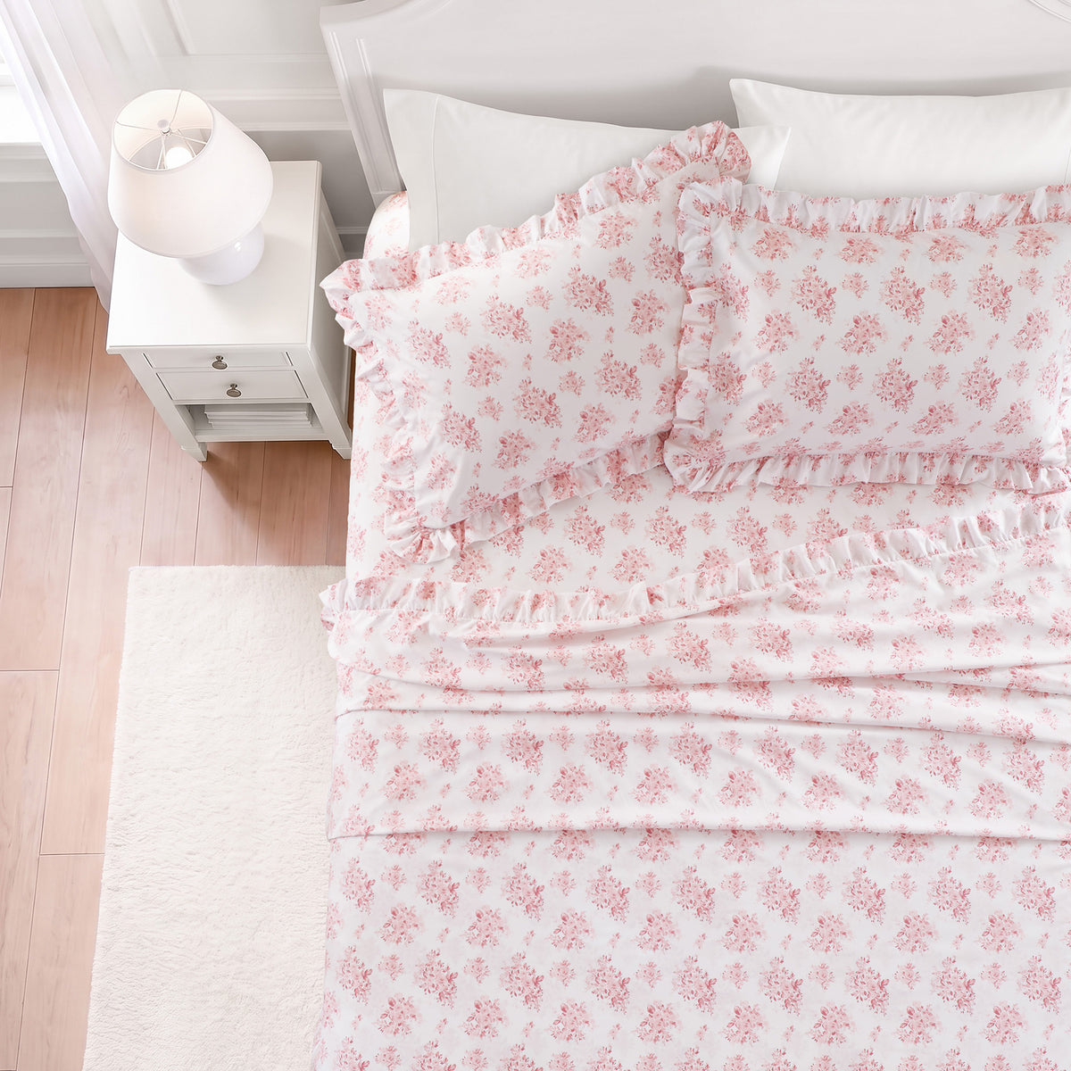 Microfiber Ruffle Sheets - Pink Floral