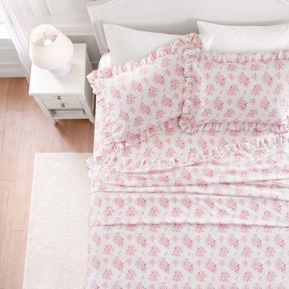 Microfiber Ruffle Sheets - Pink Floral